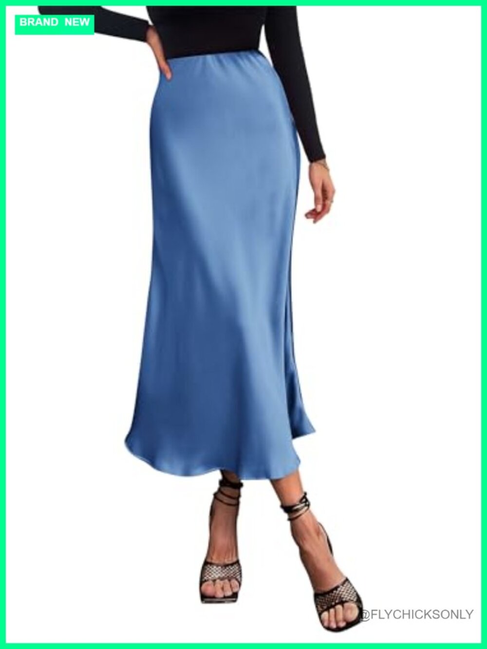 Women's Satin Midi Skirt High Waisted A-Line Flowy Dressy Summer